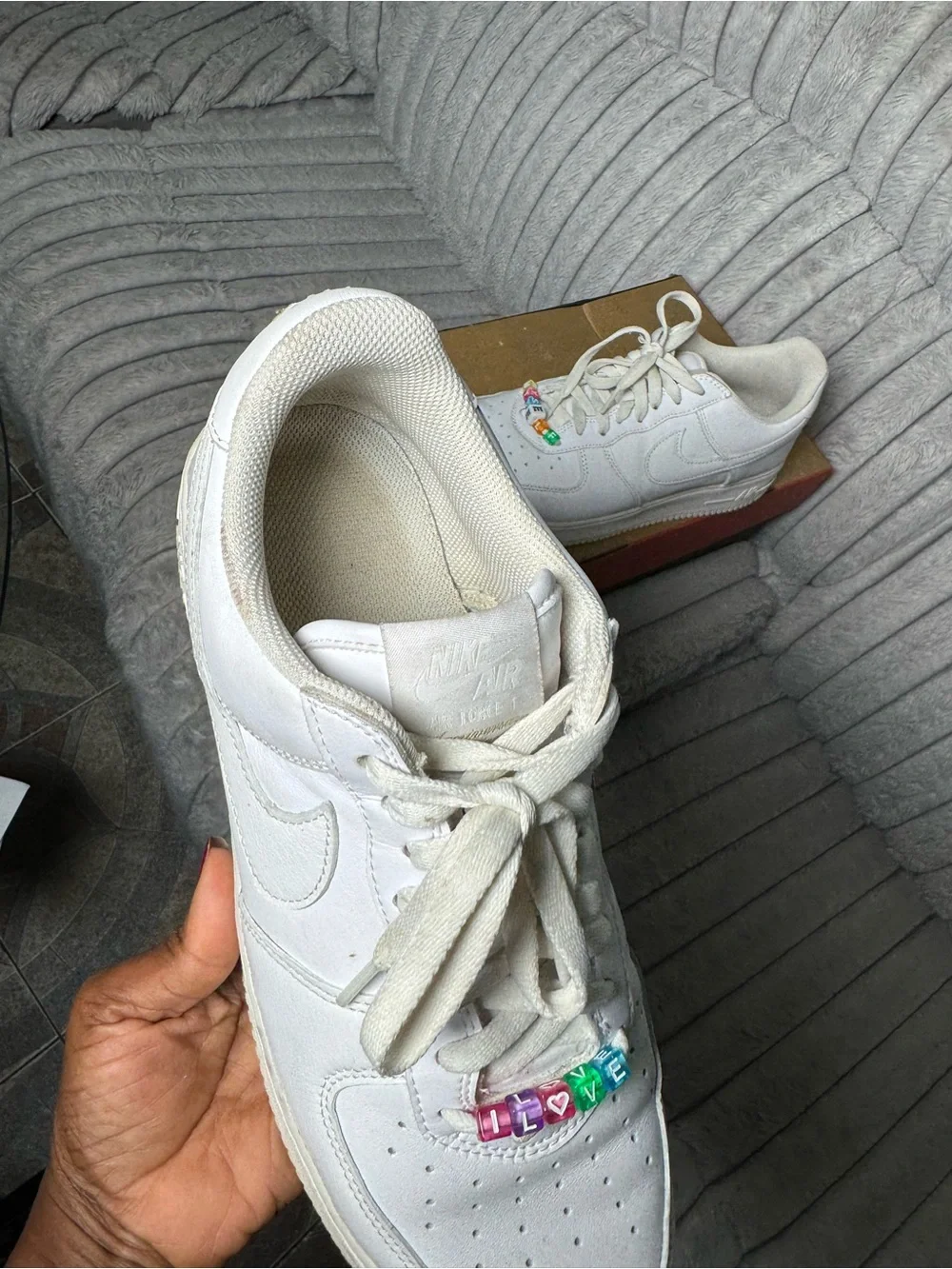 Nike White Leather Sneaker with Multicolor LOVE Bead Accent